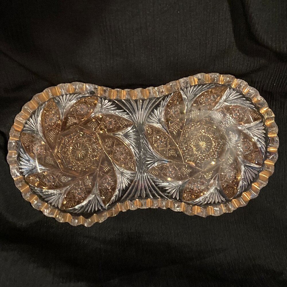 ANTQ 1912 WESTMORELAND Pressed Glass Appetizer/Candy Dish-GoldBuzz Star-7.5"-GUC